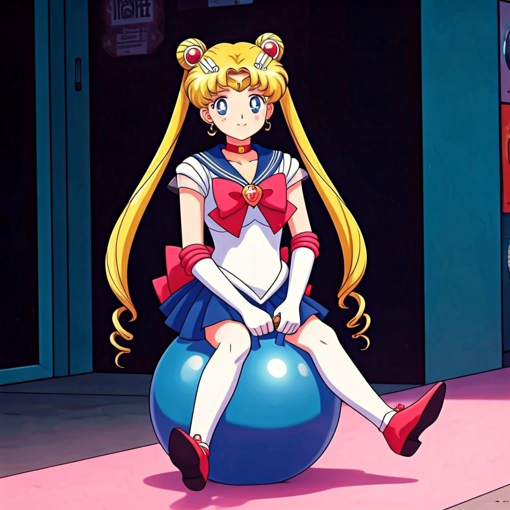 Sailor Moon Bouncing on Hopper Ball in Record Store