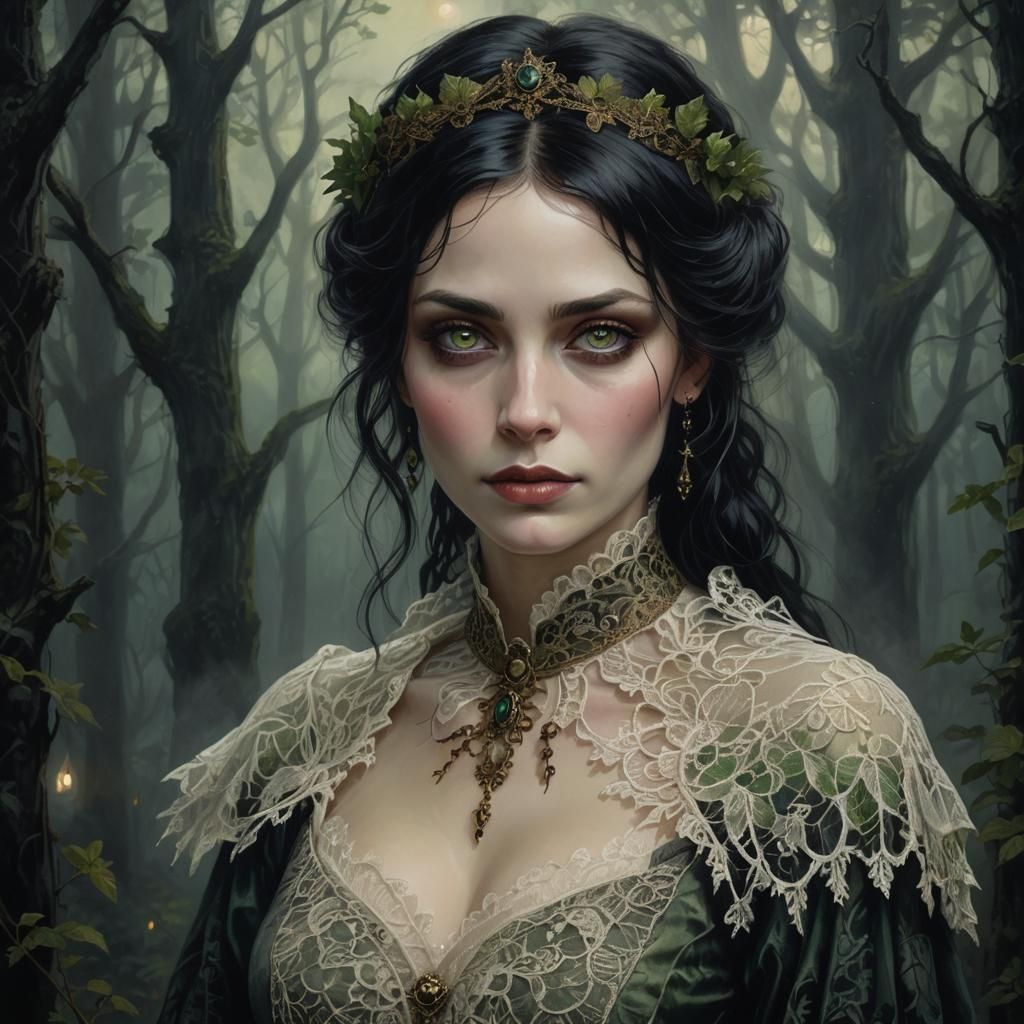 Gothic Romanticism Portrait of Woman in Victorian Attire