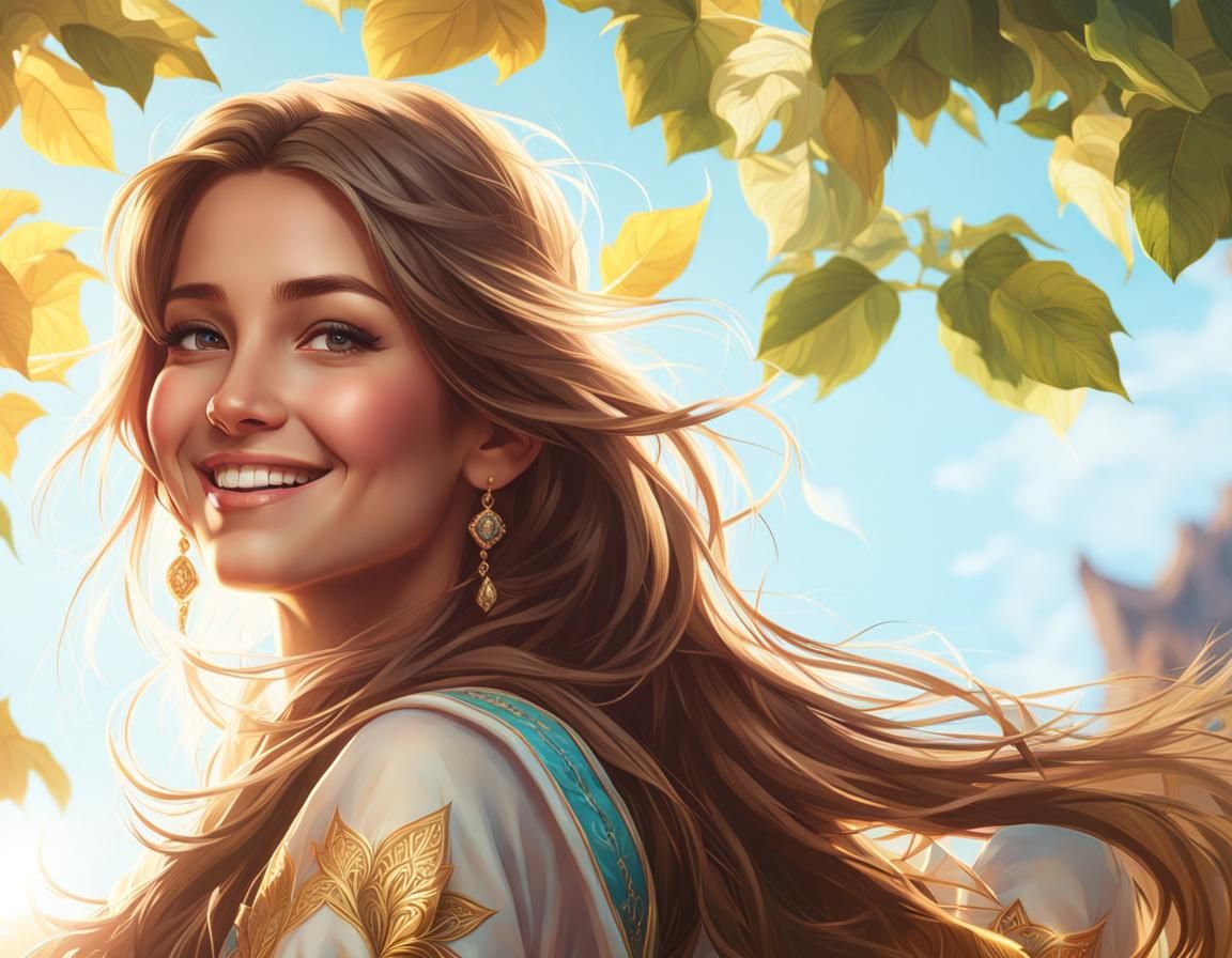 Smiling Girl Portrait in Hyperdetailed Lighting