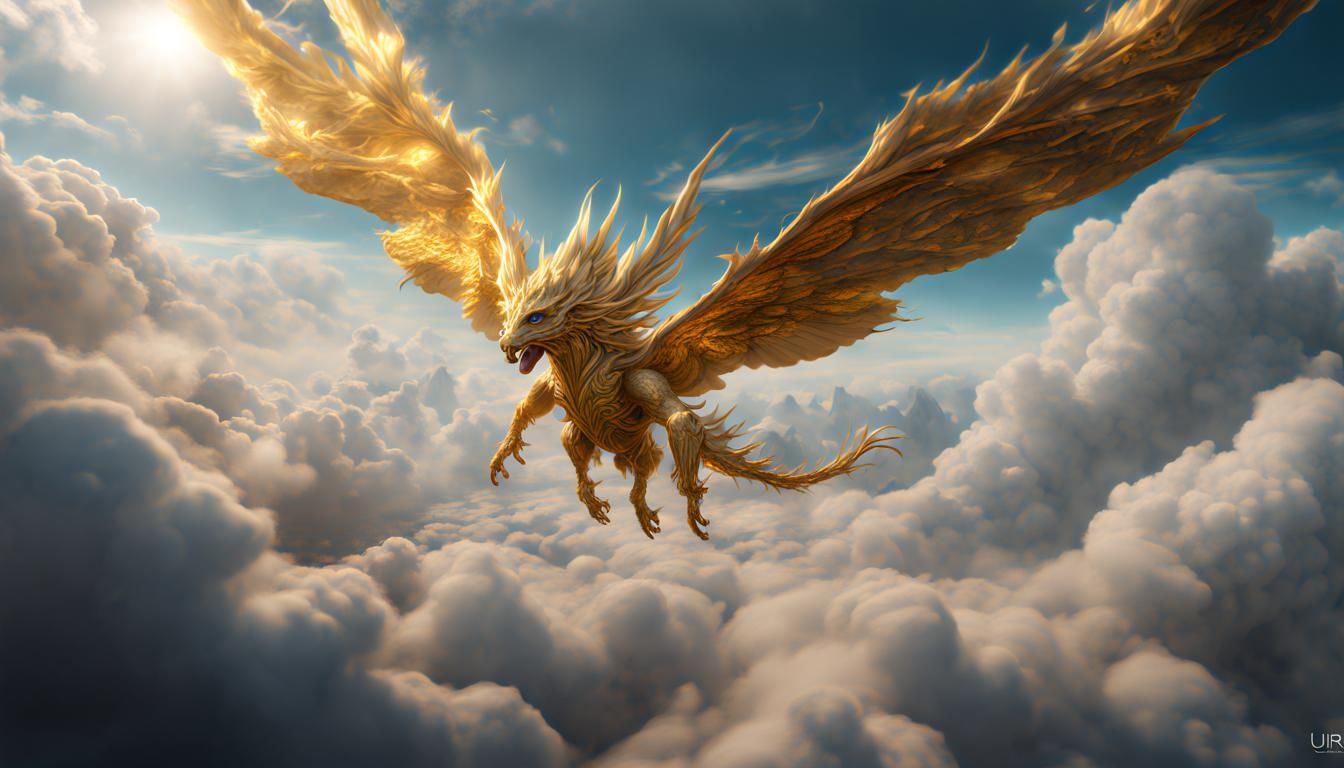 Golden Dragon in Flight: Detailed Fantasy Art
