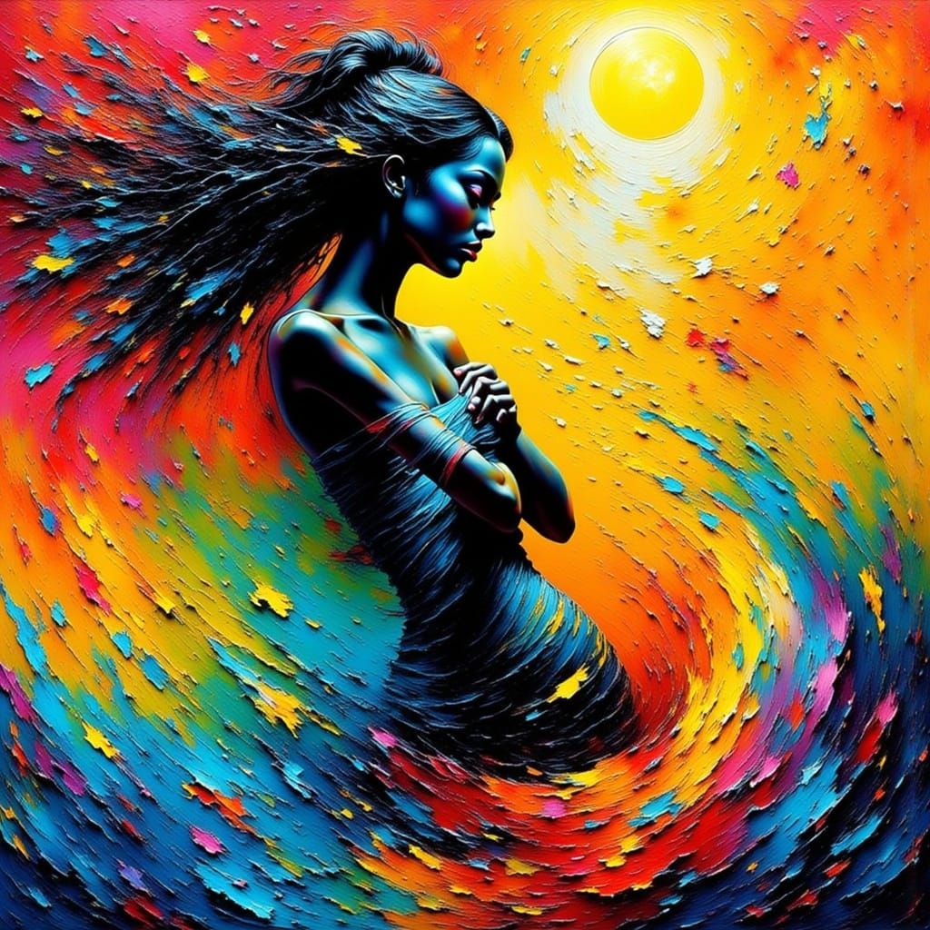 Dynamic Flowing Dancer in Impasto Style