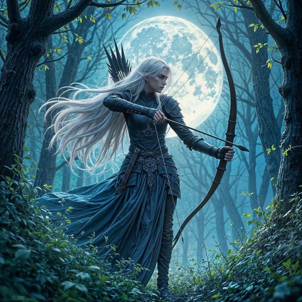 Elven Archer in Moonlit Forest, Anime Key Visual