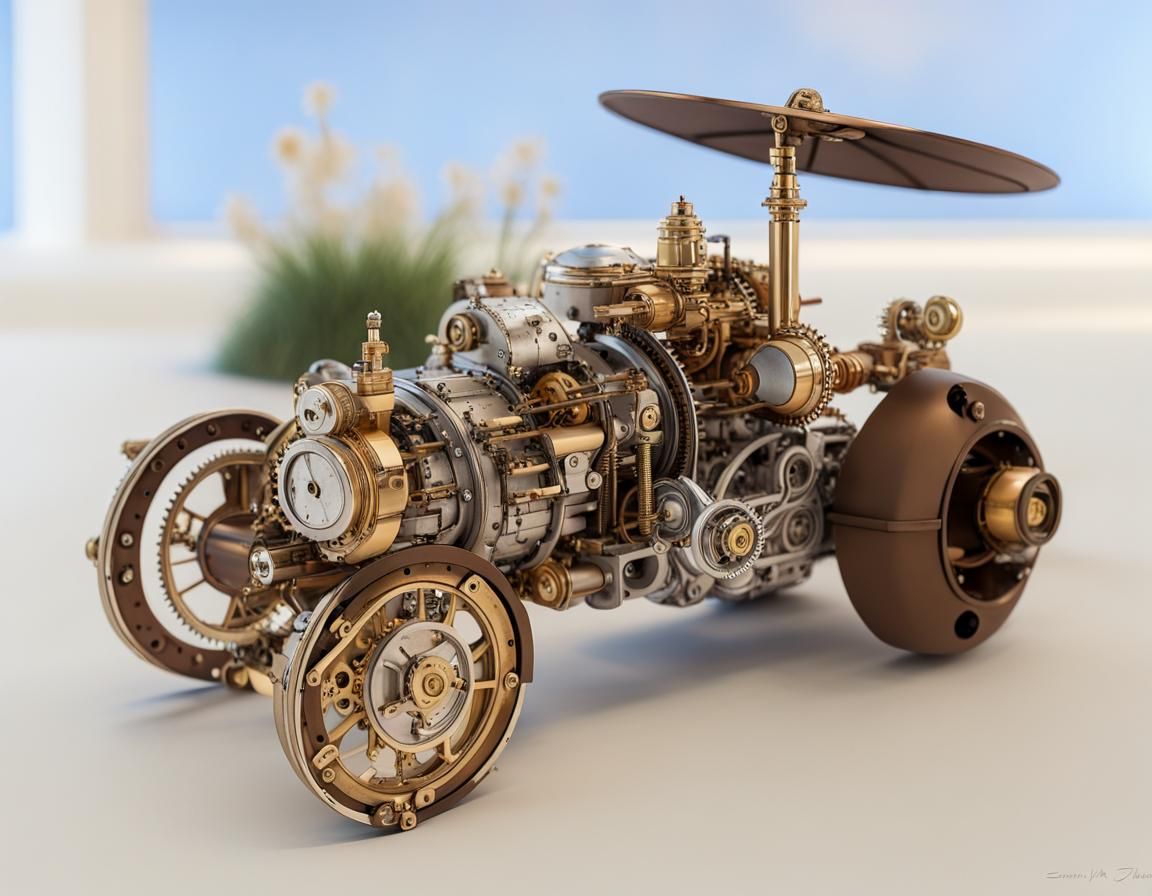 Steampunk Machine with Silver, Brass, and Gold Parts