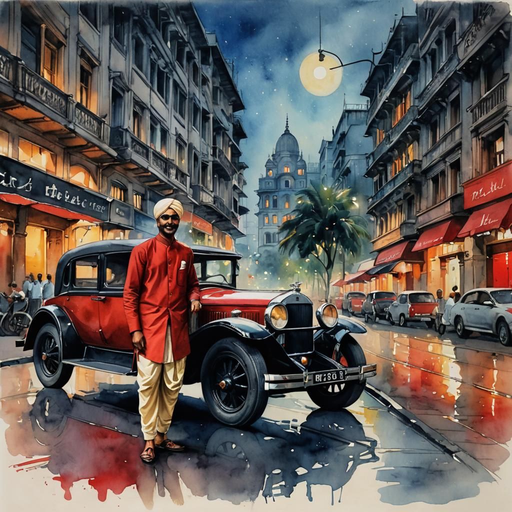 Indian man with his luxurious car in 1920s Bombay