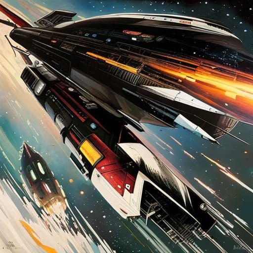 High-Speed Starship in Deep Cosmos: Matte Painting