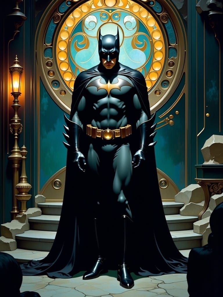 Batman in Art Nouveau Style with Gold Frame