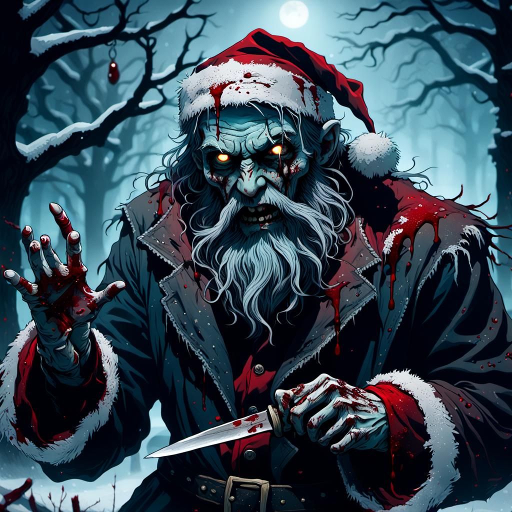 Gothic Zombie Santa in a Snowy Graveyard