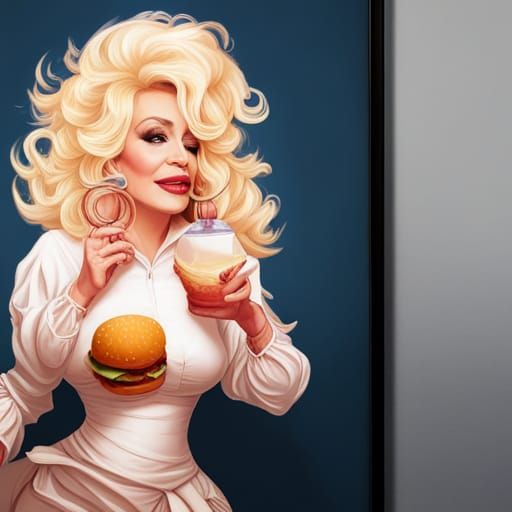 Dolly Parton Cheeseburger Portrait in Art Nouveau Style