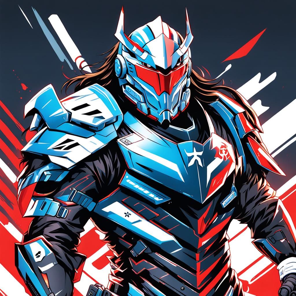 Anime-Style Image of Armored Figure with Biker Helmet