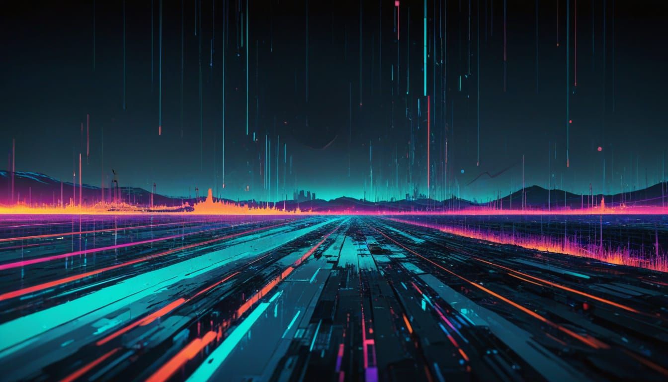Glitch Art Farm Landscape in Cyberpunk Style