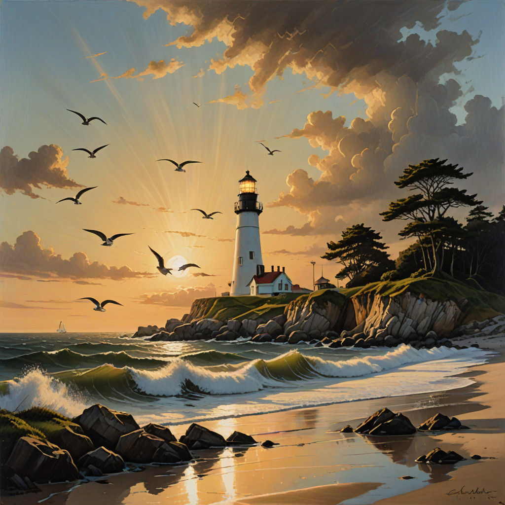 Ocracoke Lighthouse oil painting by Leonardo Davinci