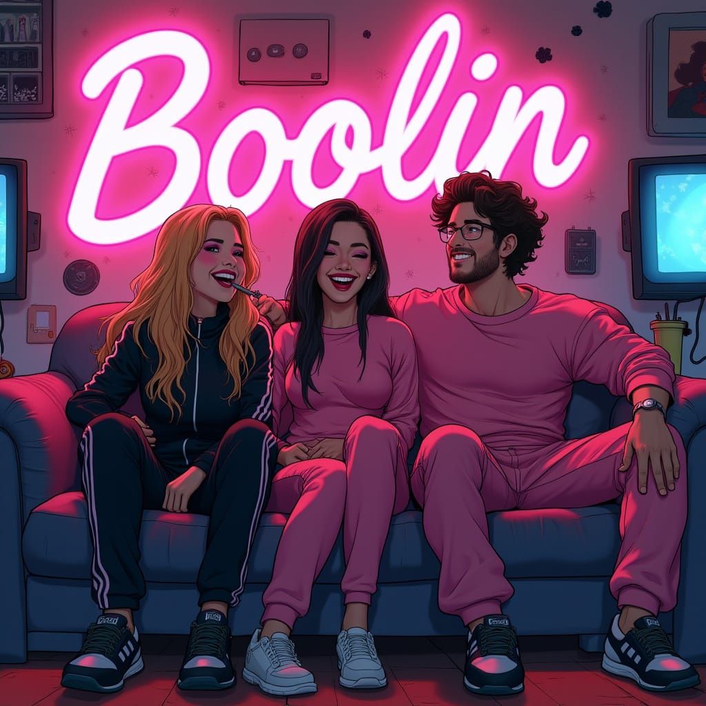 Cyberpunk Friends Unwind in High-Tech Haven