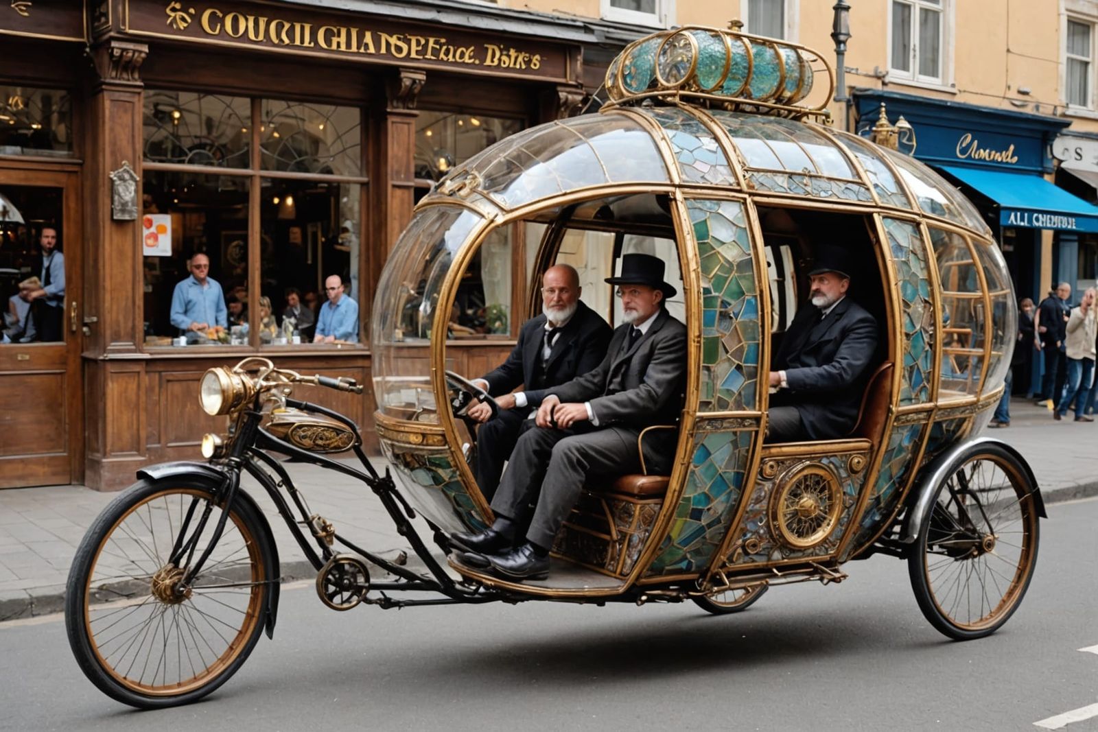 Steampunk Rickshaw Driver in Digital Art Style