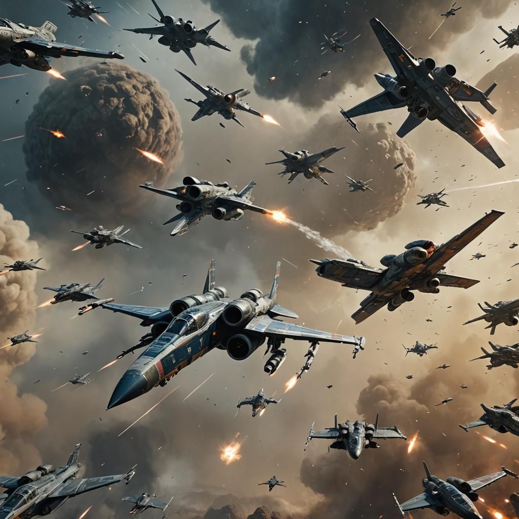 Starfighter Squadron Battle in Chris Foss Style