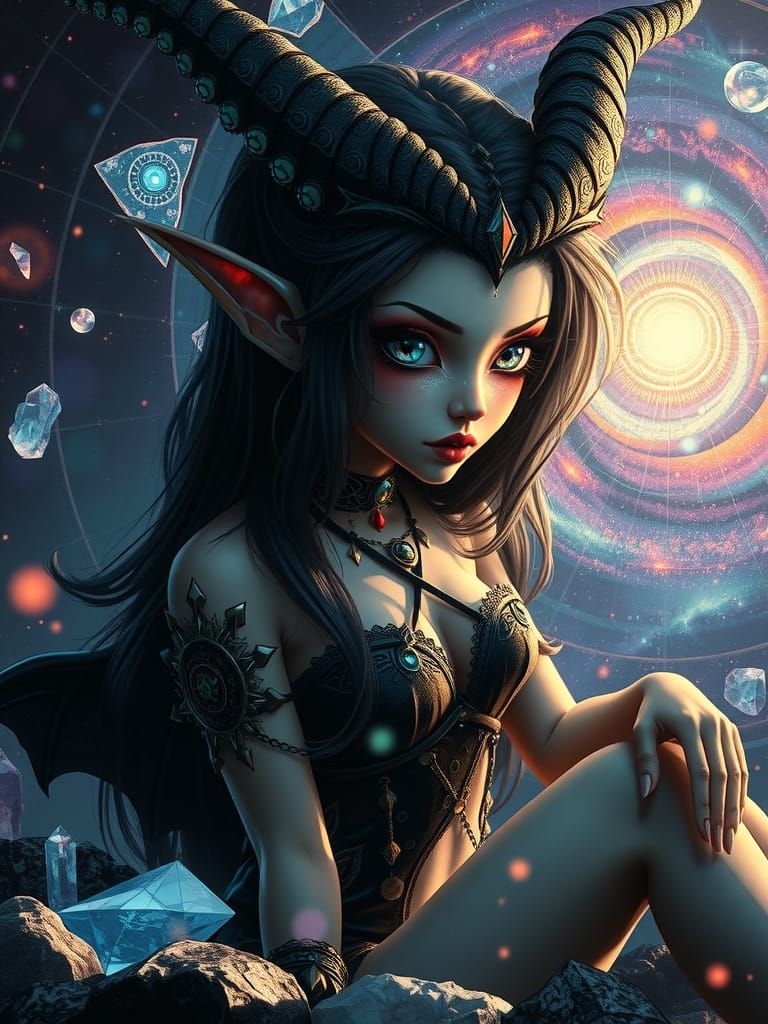 Ethereal Demon Imp Portrait in Victorian Gothic Style