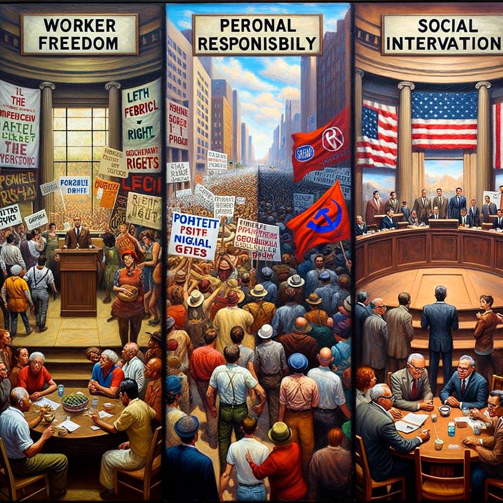 Triptych Oil Painting of Political Ideologies