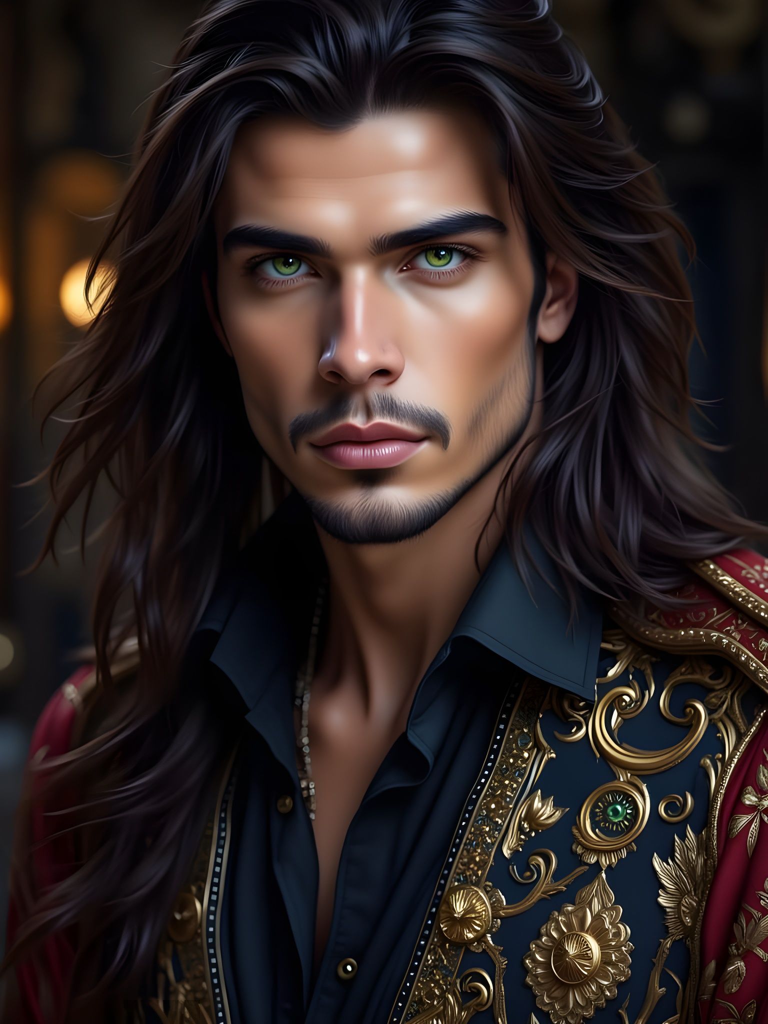 Hyperrealistic Persian Prince Portrait with Dramatic Lightin...