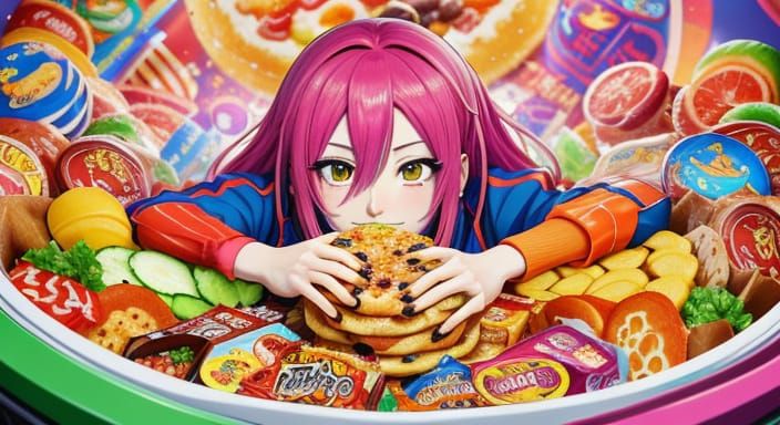 Anime Woman Plays Claw Machine Full of Food Prizes