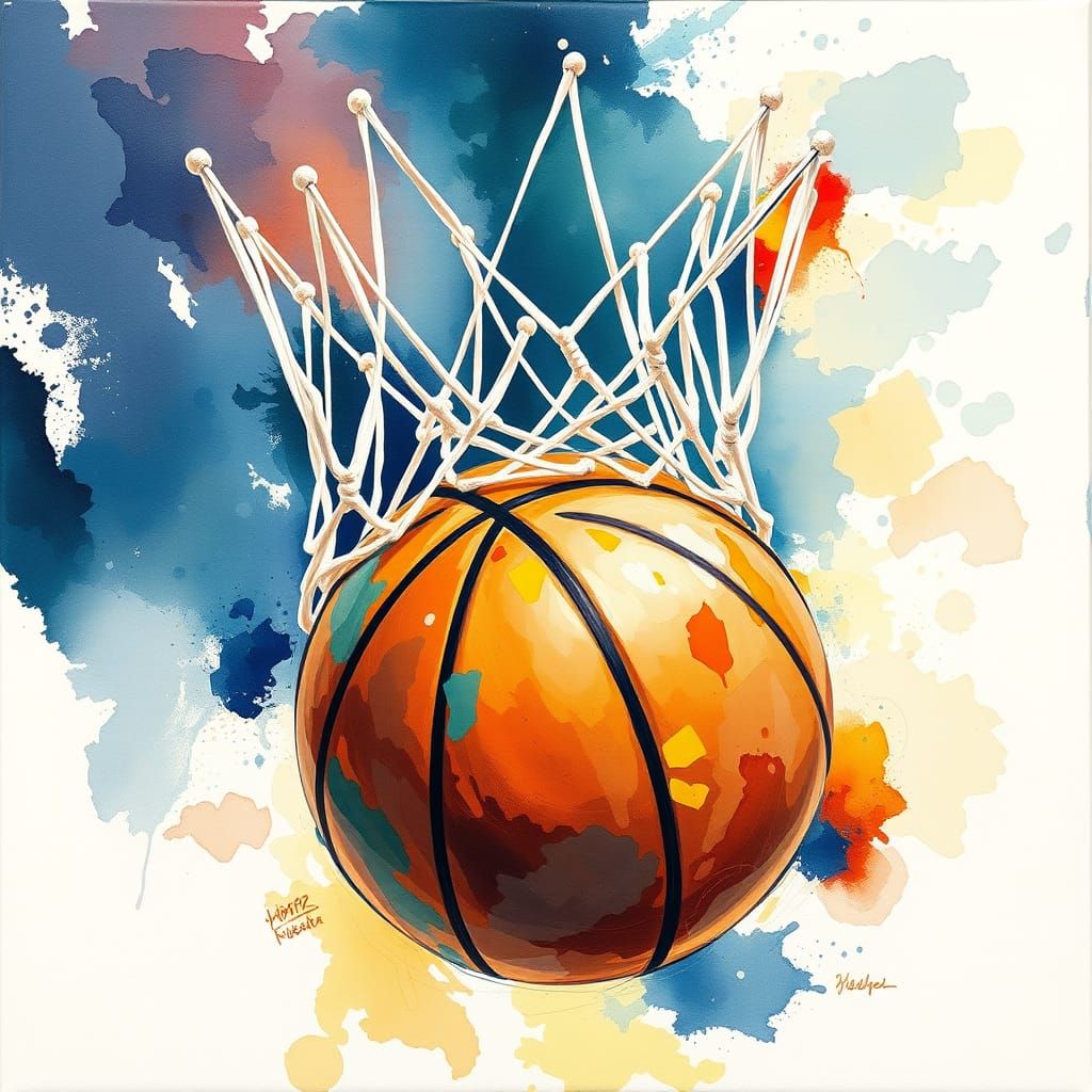 Basketball in Gouache Style with Thick Brush Strokes