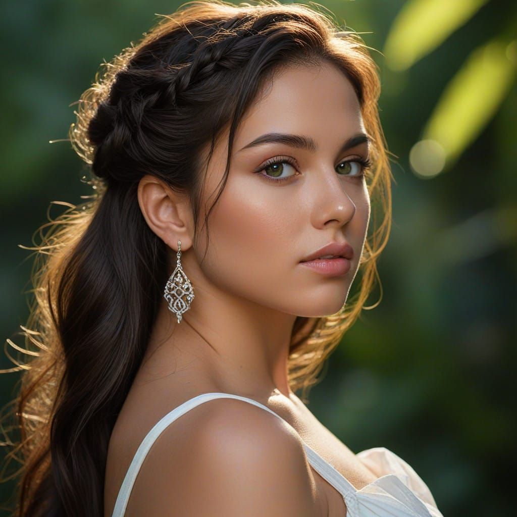 Hyperrealistic Portrait of a Colombian Beauty in White