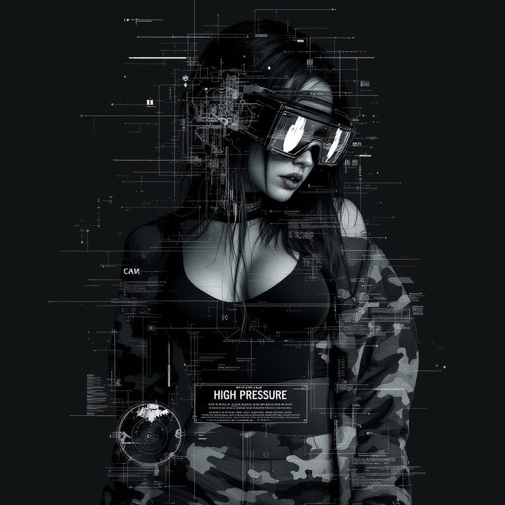 Female Biker in Horror Glitch Style