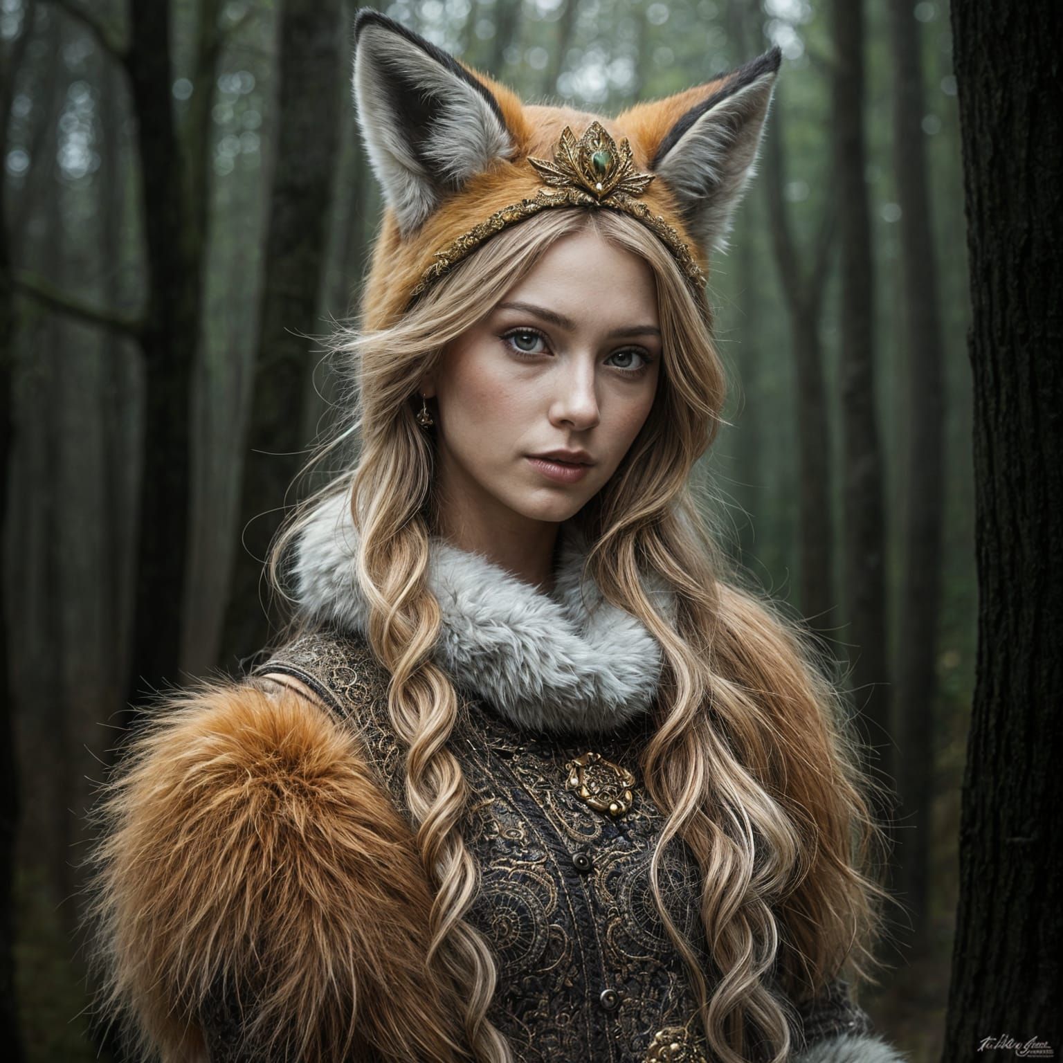 Foxy Woman in Detailed Forest Setting