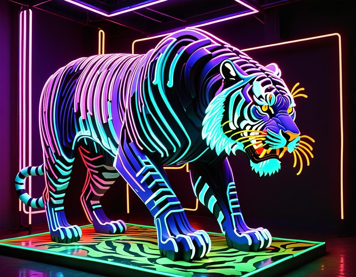 Neon Tiger in Backlit Rotoscopic Style