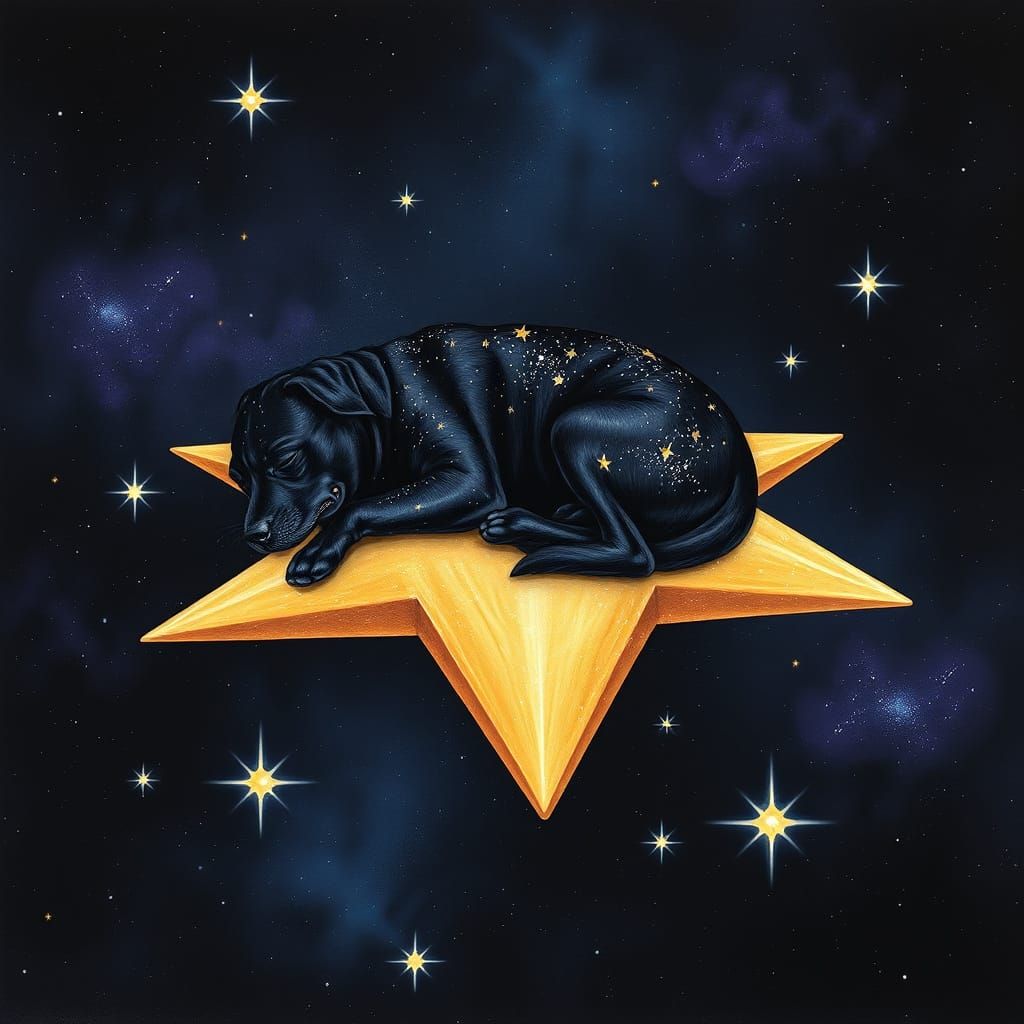 Dreamy Cosmic Dog Sleeping on a Star