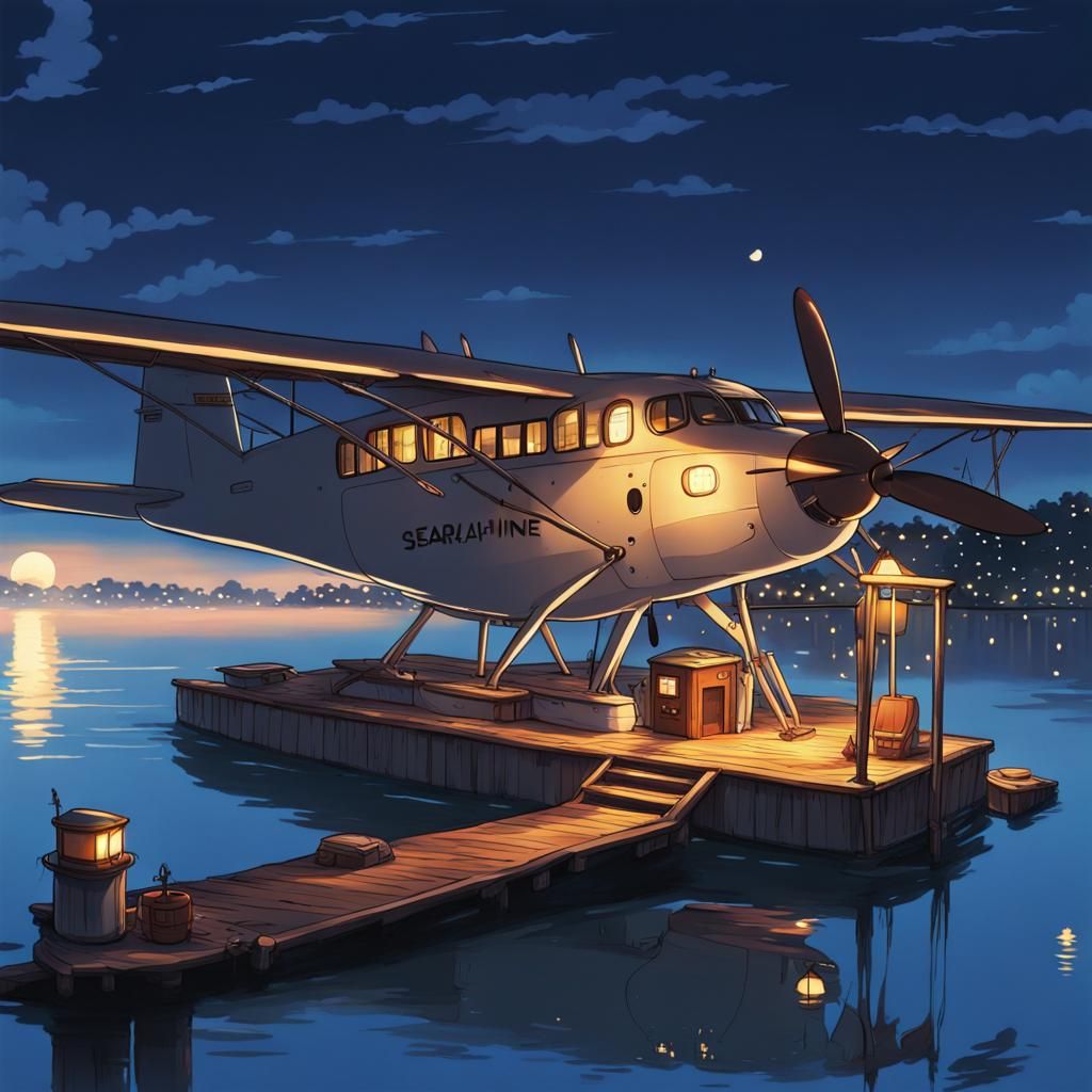Cozy Seaplane in Studio Ghibli Anime Style