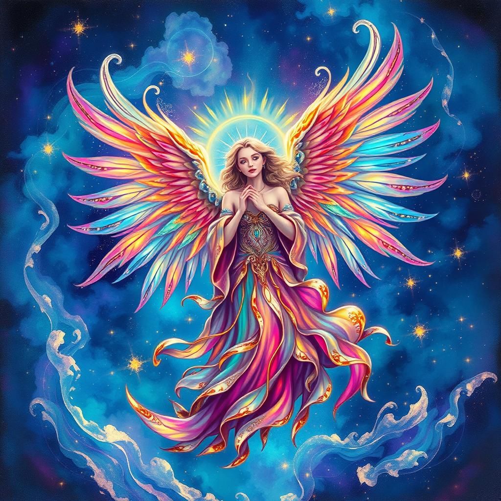 Vibrant Astral Angel of Happiness in Mixed Media