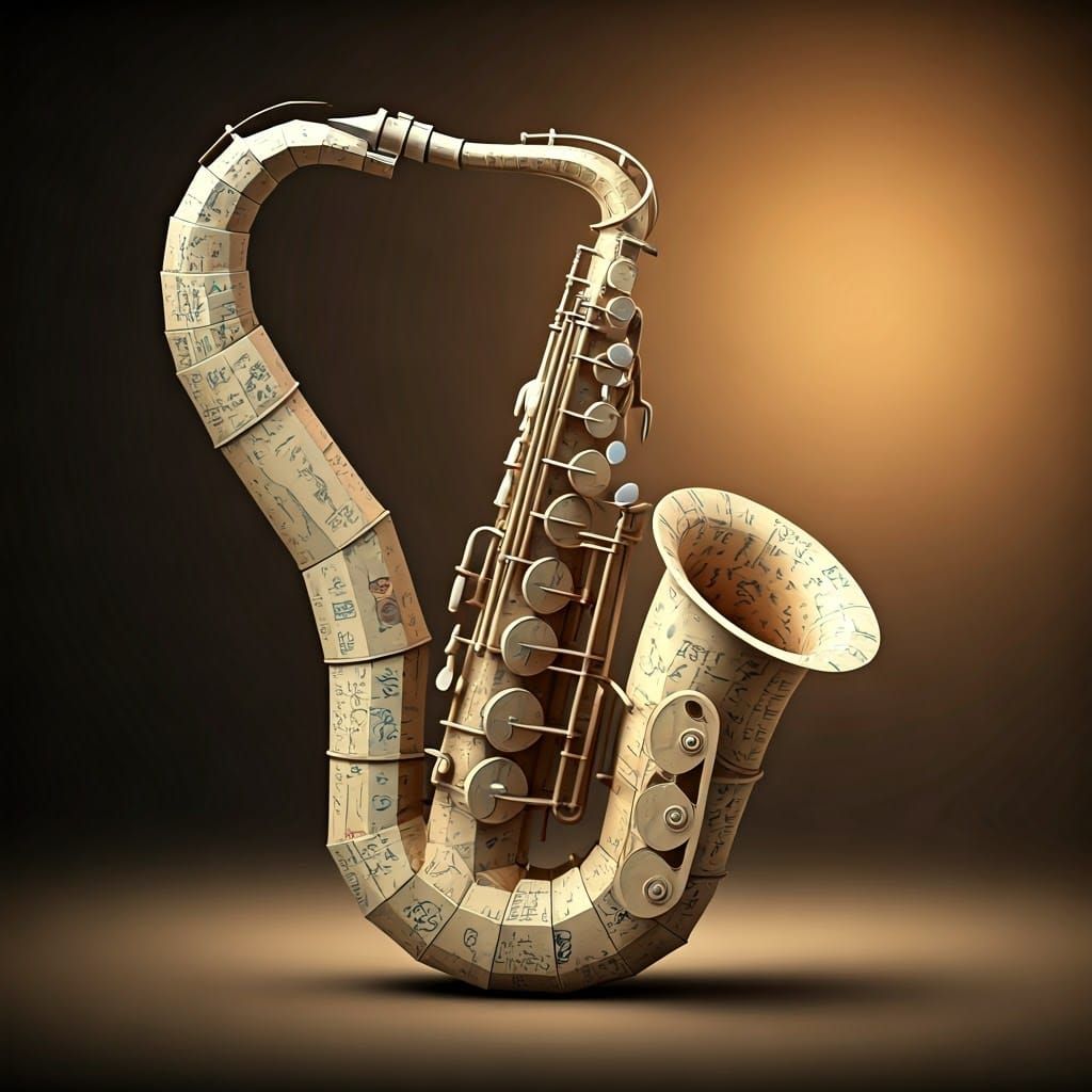 Saxophone-Trombone Hybrid Papercraft Instrument in Whimsical...