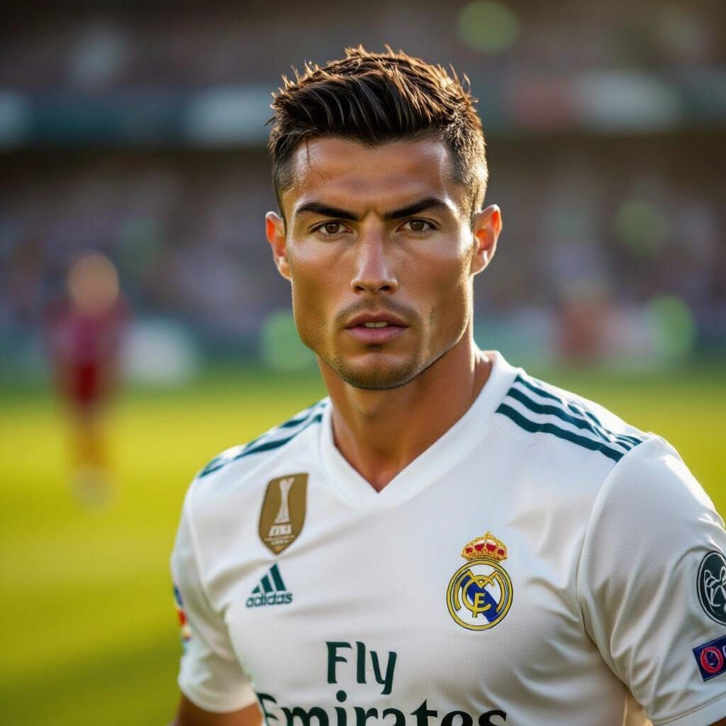 Handsome Man in Real Madrid Jersey Playing Football