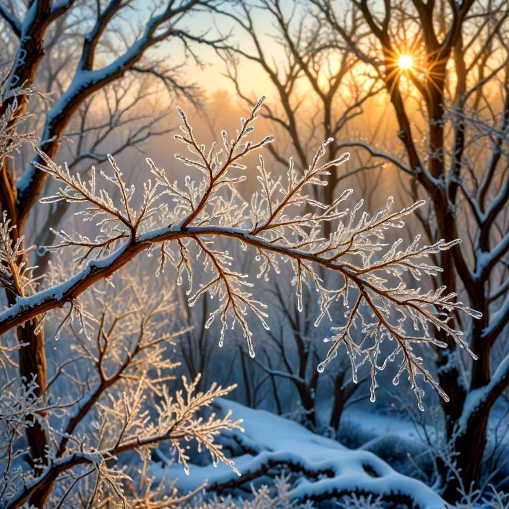 Glistening Ice Branches in Winter Wonderland