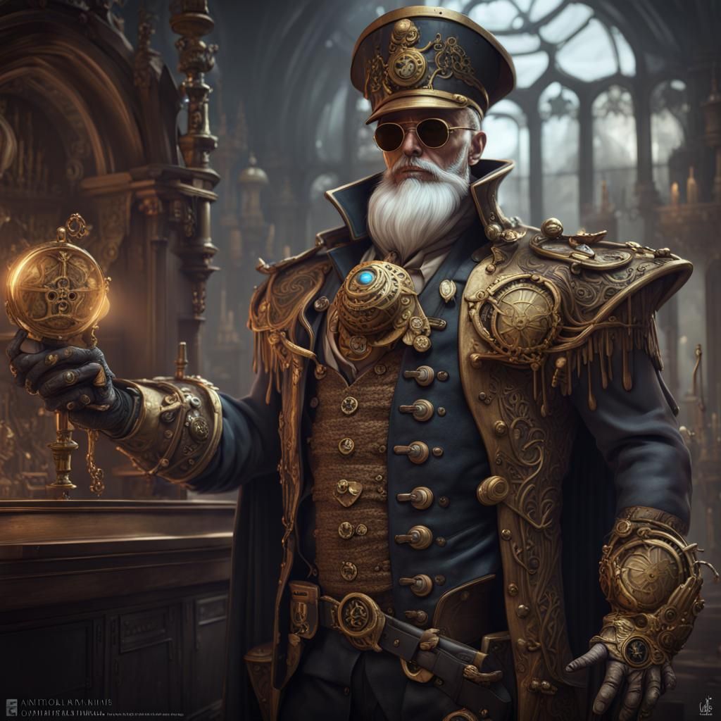 Steampunk Lich Admiral in Detailed Matte Painting