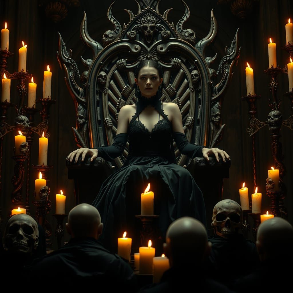 Lilith on Bone Throne in Dark Crypt