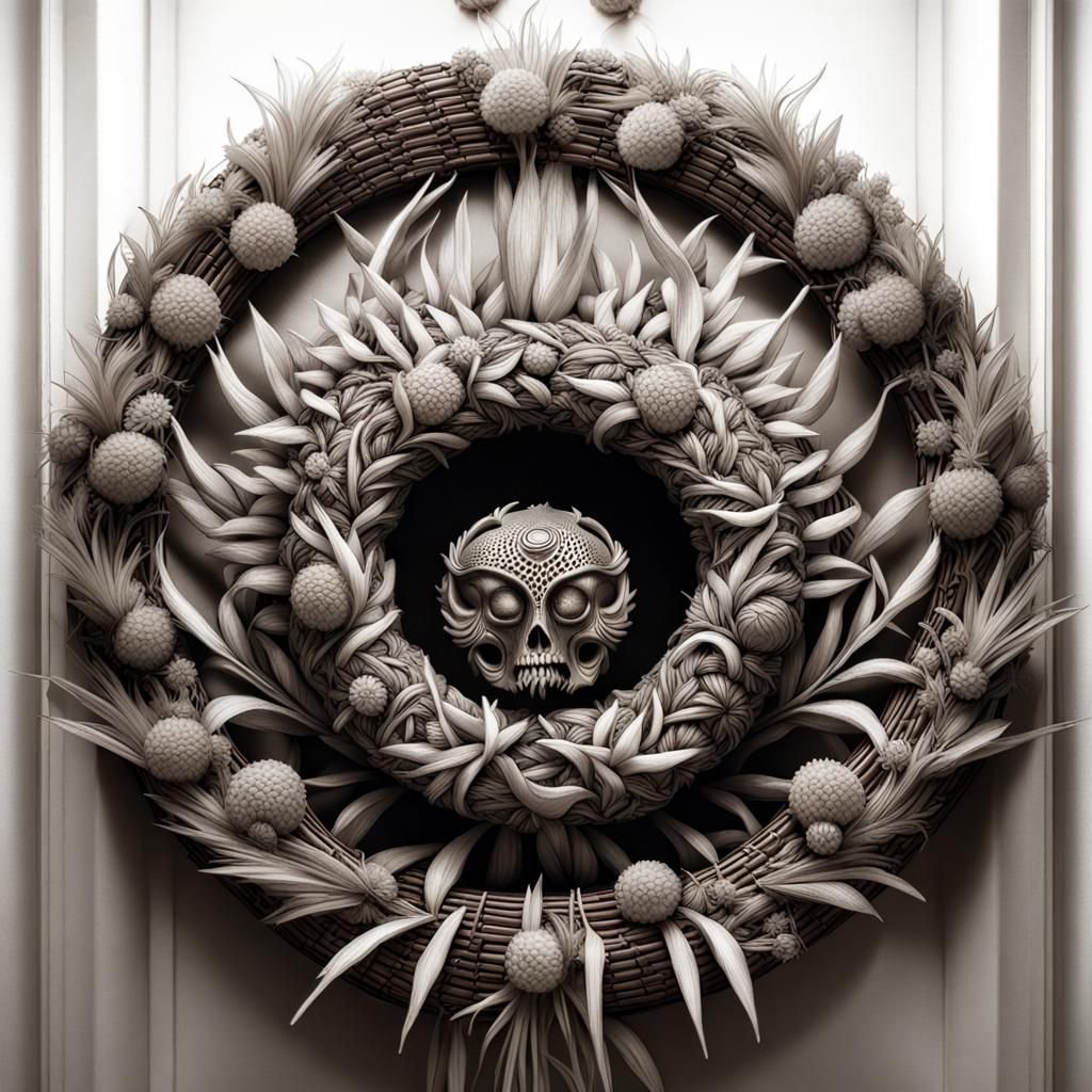 Wicker Shield with Wreath: Surreal Fantasycore Image