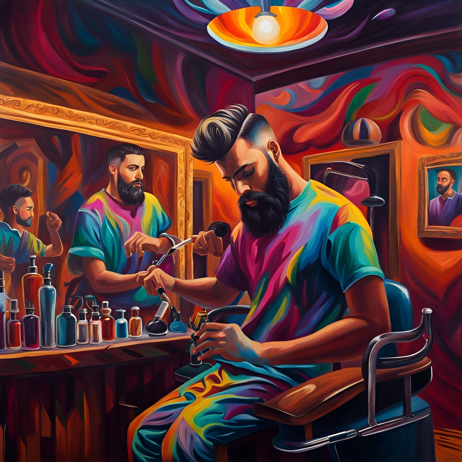 Beard Trim in Trippy Oil Painting Style