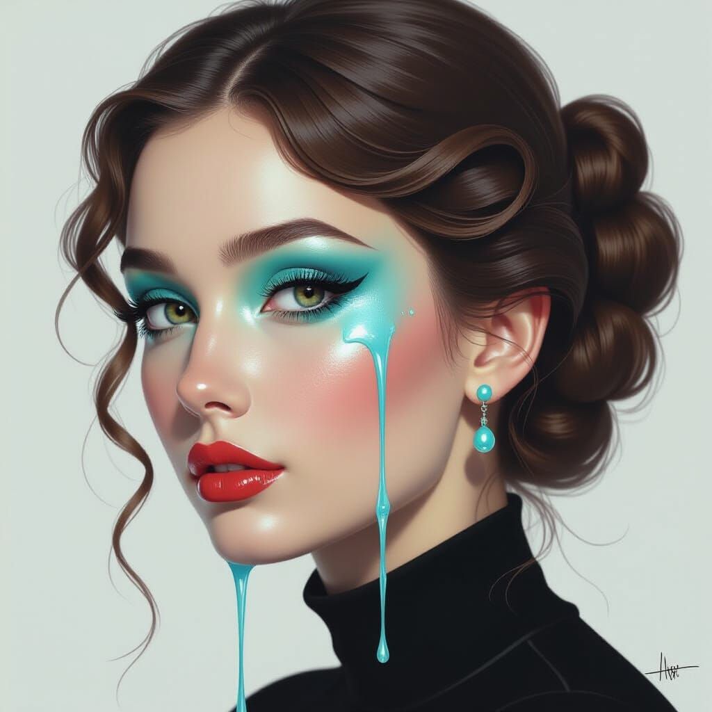 Surreal Portrait of Woman With Holographic Skin