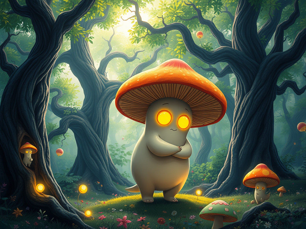 Enchanted Forest Scene with Whimsical Creature and Fantastic...