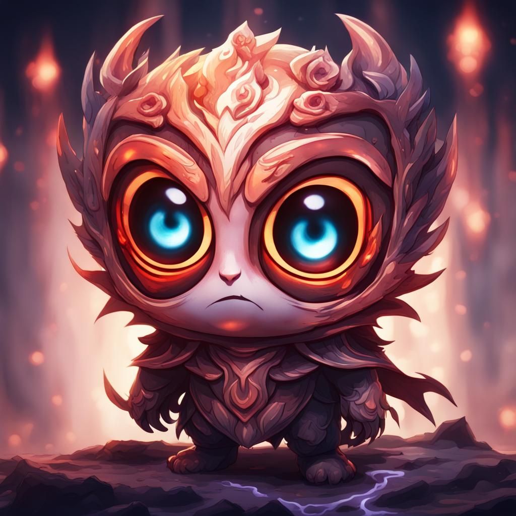 Chibi Character with Glowing Eyes in Watercolor Style