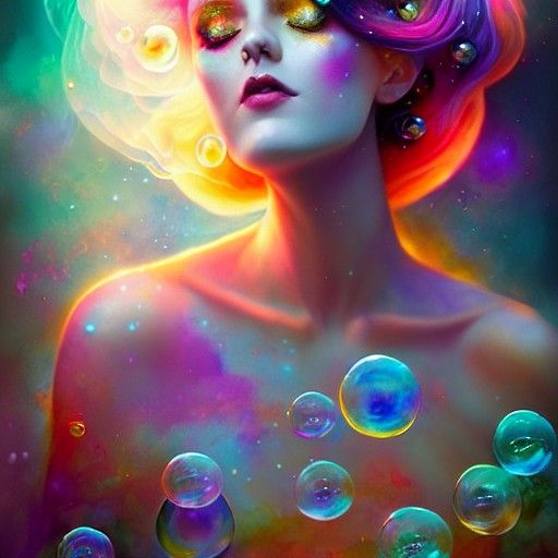 Ethereal Cosmic Goddess of Twilight with Bubbles