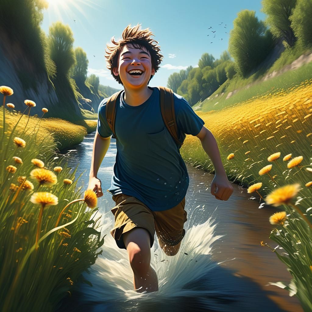 Boy Running Between Rivers: Fantasy Concept Art