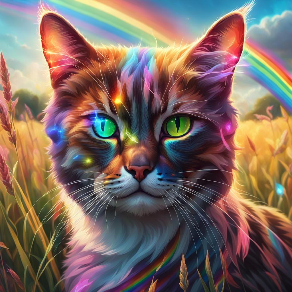 Rainbow Smoke Cat Portrait in Hyperdetailed Style