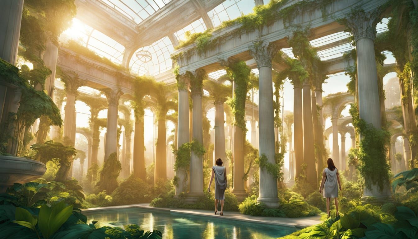 Surreal Futuristic Cityscape with Ancient Greek Columns and ...