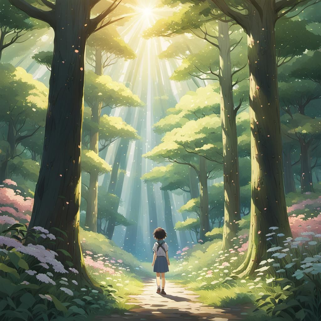 Anime Girl in Forest, Studio Ghibli Style