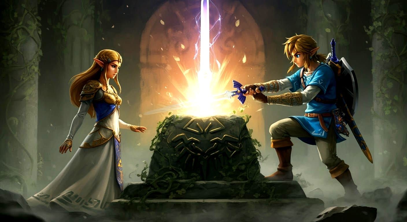Zelda and Link at Master Sword Altar