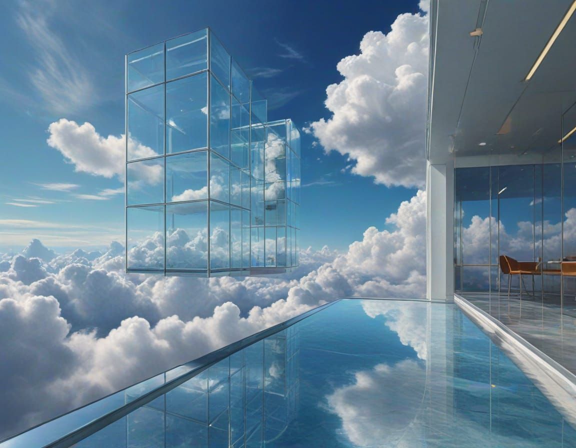 Surreal Futuristic High-Rise Office Soars Among Clouds with ...