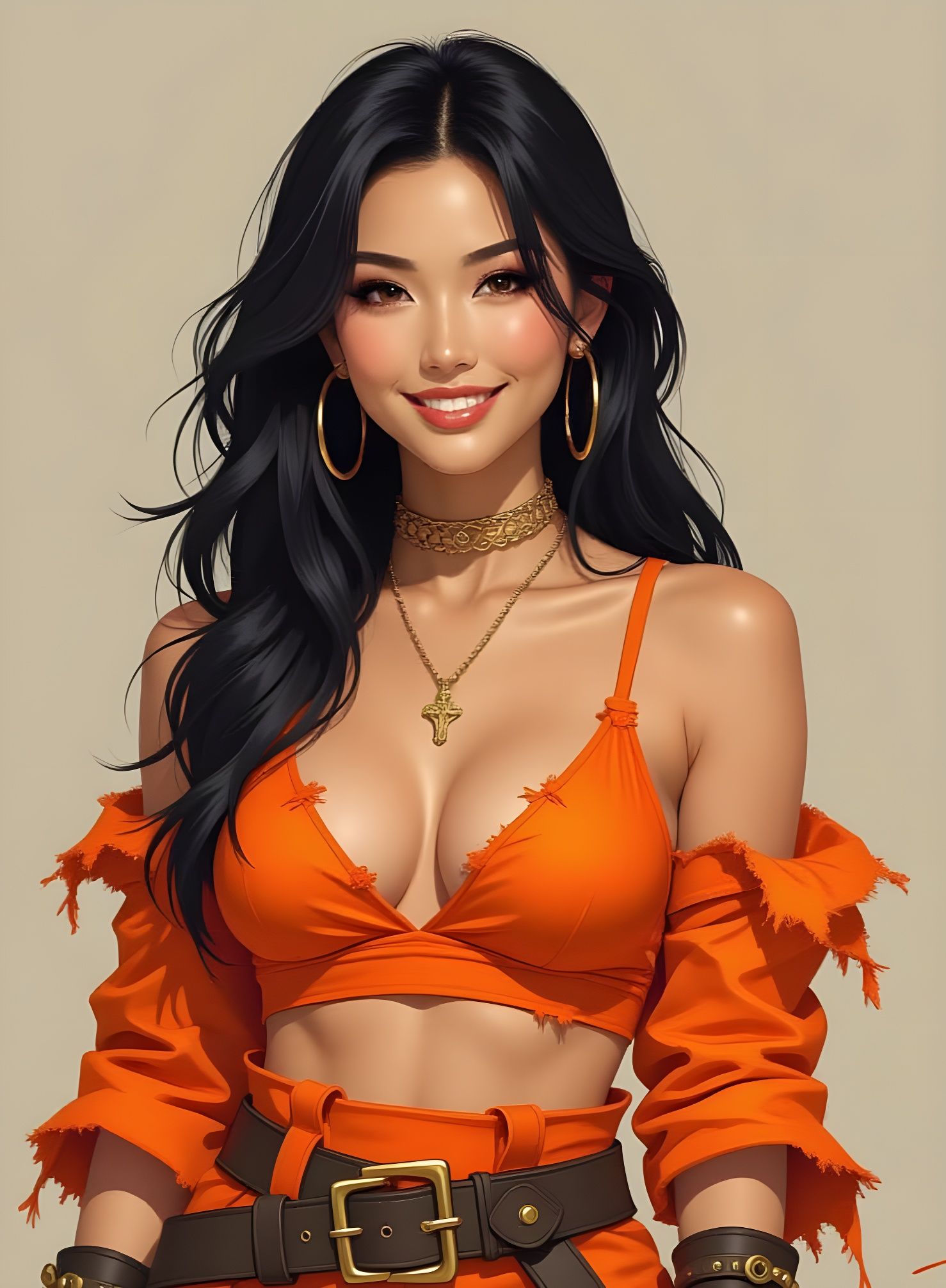 Smiling Woman in Orange Clothes, Blanchard Style