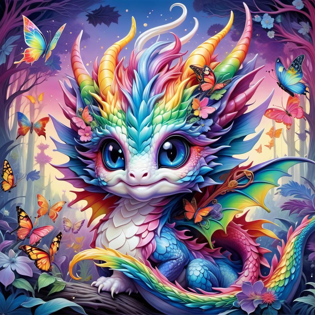 Chibi Rainbow Dragon in Pastel Anime Style