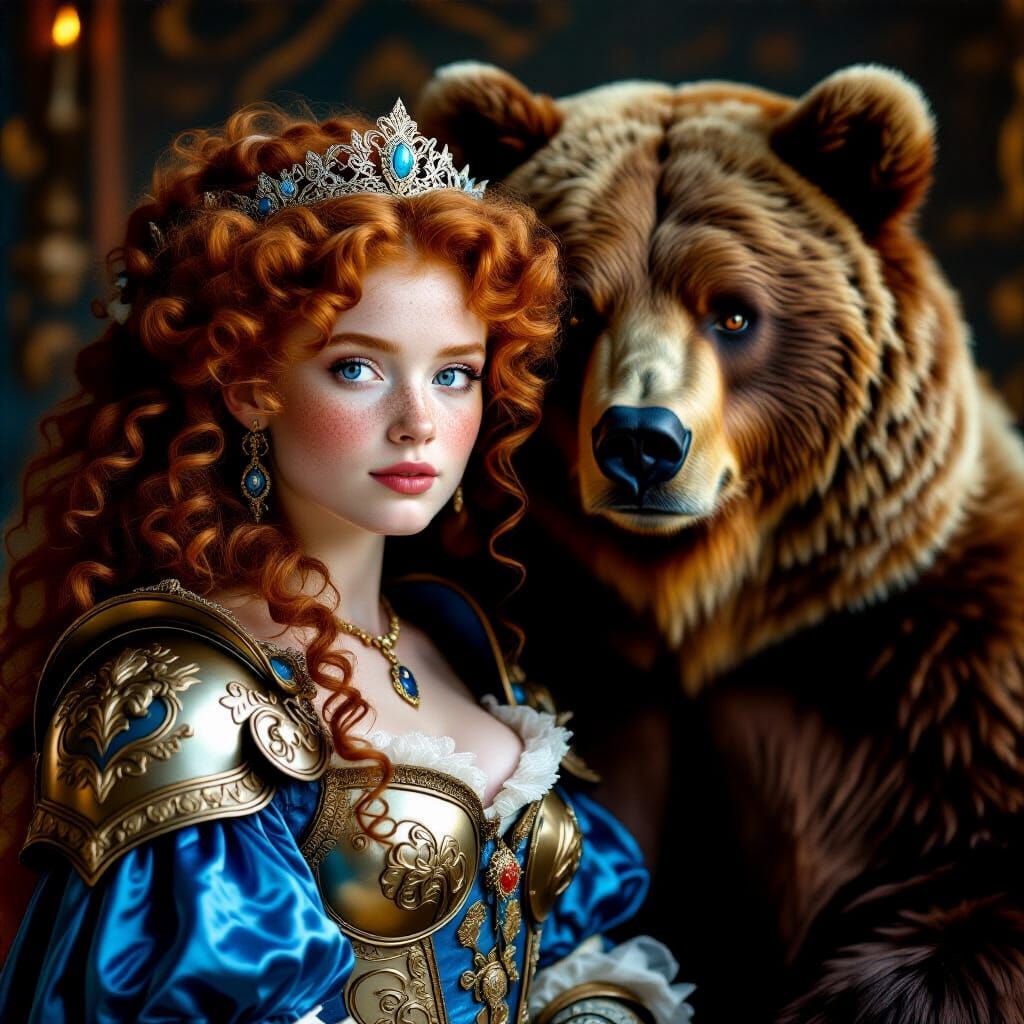 Princess and Bear in Baroque-Rococo Style
